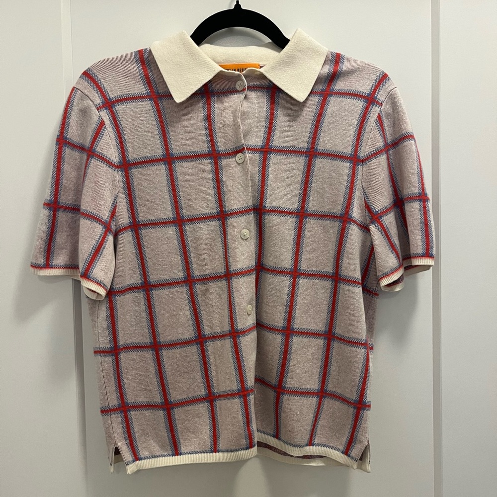 Stylish Beige Checkered sweater top - Picture 2 of 7